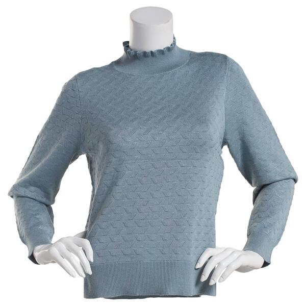 Petites Retrology Ribbed Eyelet Mock Neck Sweater - image 