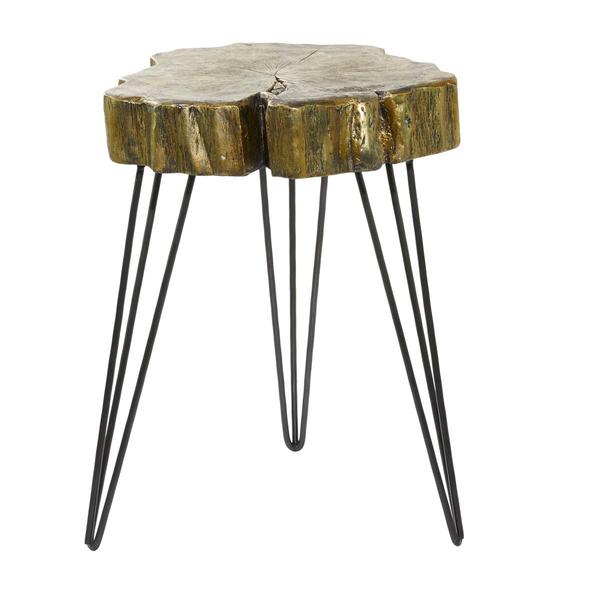 9th & Pike(R) Gold Polystone and Metal Modern Accent Table