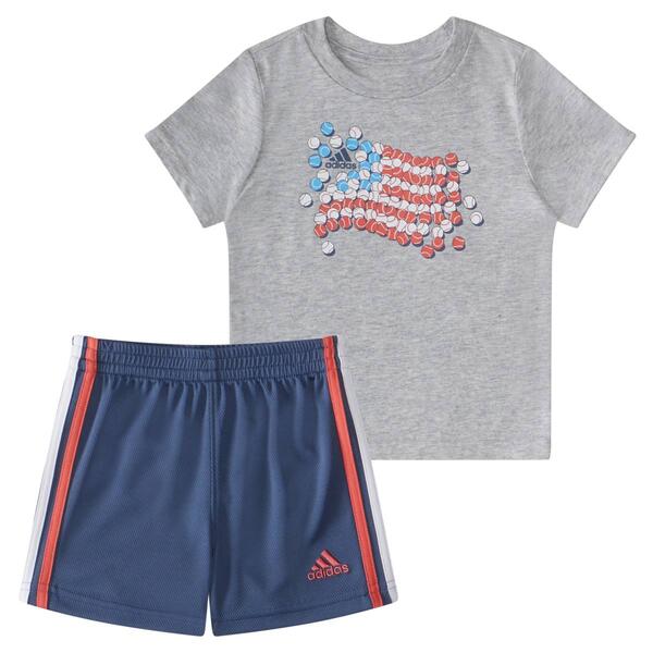 Toddler Boy adidas&#40;R&#41; Baseball Flag Tee & Shorts Set - image 