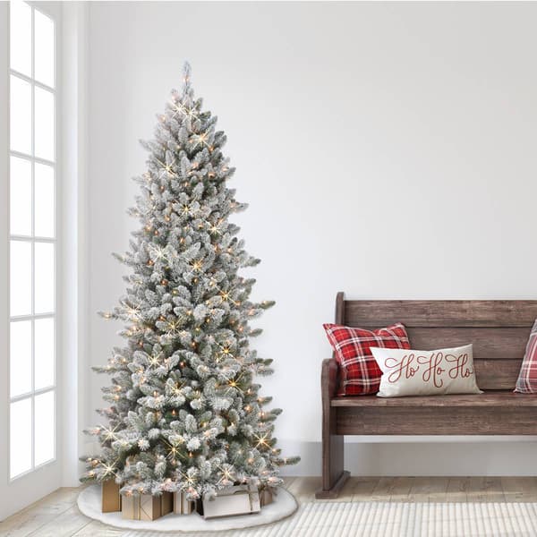 Puleo International 6.5ft. Pre-Lit Flocked Spruce Christmas Tree