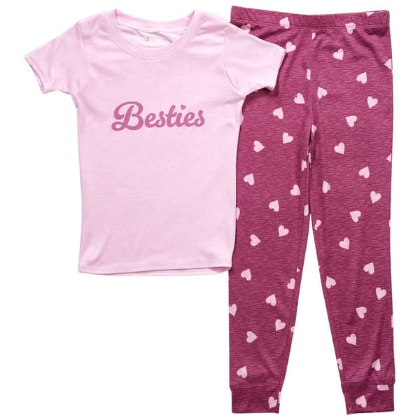 Girls &#40;4-6x&#41; Jaclyn Short Sleeve Besties Hearts Jogger Pajama Set - image 