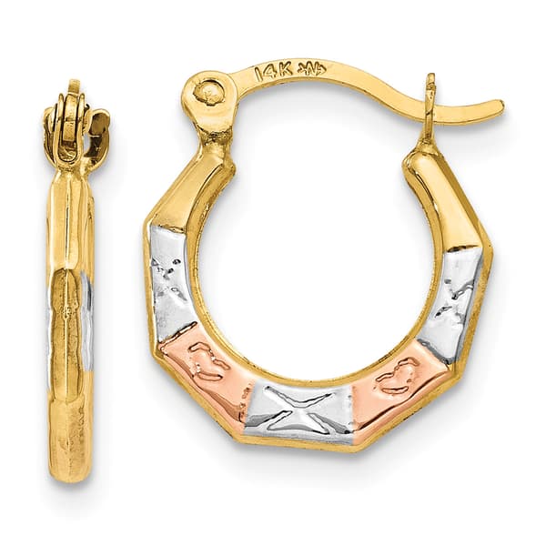 Gold Classics(tm) 14kt.Gold White Rose Rhodium Hoop Earrings - image 