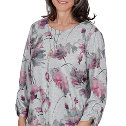 Petite Alfred Dunner Vail 3/4 Ruch Sleeves Floral Blouse
