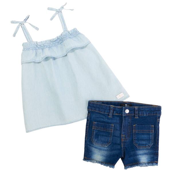 Toddler Girl 7 For All Mankind&#40;R&#41; Baby-Doll Tank & Denim Shorts - image 