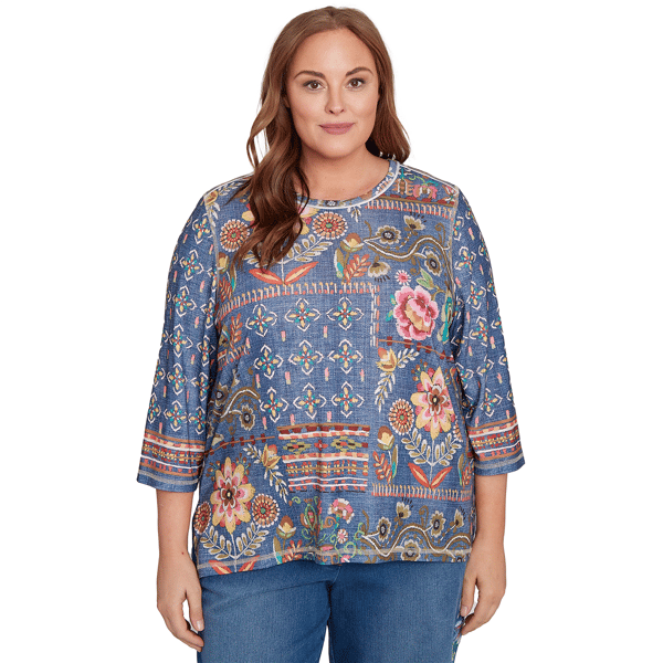 Plus Size Alfred Dunner El Paso Mixed Pattern Floral Patch Top - image 
