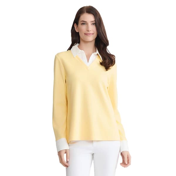 Womens Jones New York Long Sleeve Eyelet Trim Two In One Sweater - image 