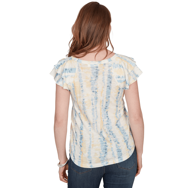 Womens Skye’s the Limit Sunny Blue Skies Ruffle Tie Dye Tee
