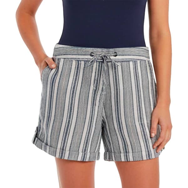 Womens Per Se Roll Tab Hem Stripe Linen Shorts