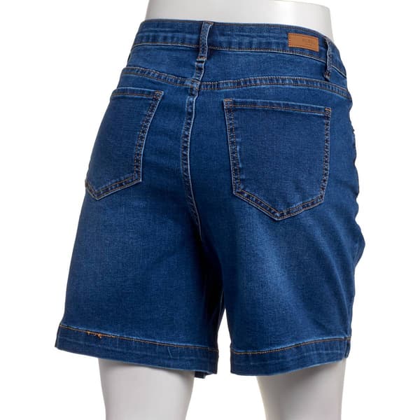Womens Bleu Denim One Button Side Slit Denim Shorts