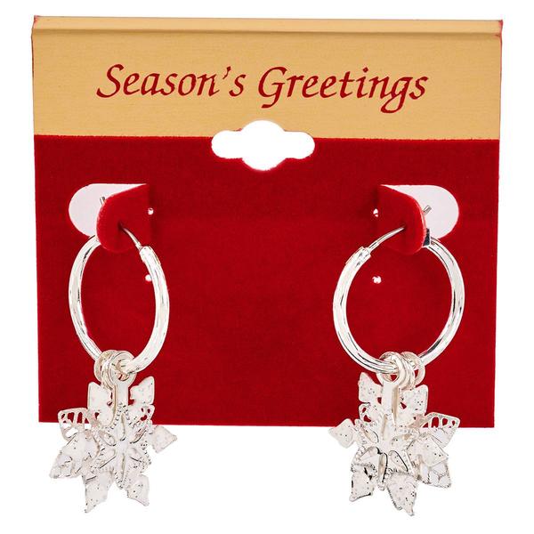 Silver Snowflake Hoop Earrings with CZ Accents - image 