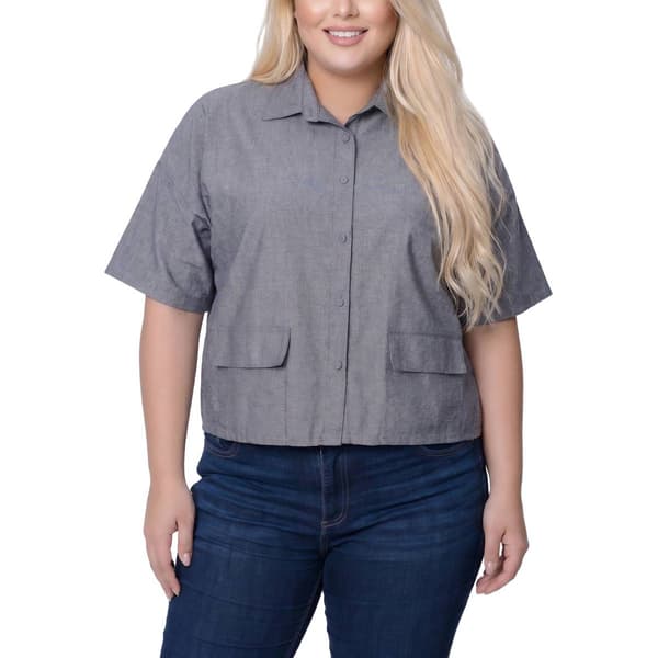 Plus Size NY Collection Short Sleeve Bf Linen Jacket - image 