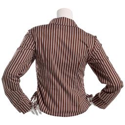 Juniors No Comment Long Sleeve Stripe Button Front Top - Brown