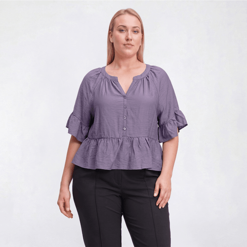 Plus Size Architect(R) Peplum Woven Ruffle Sleeve Blouse - image 