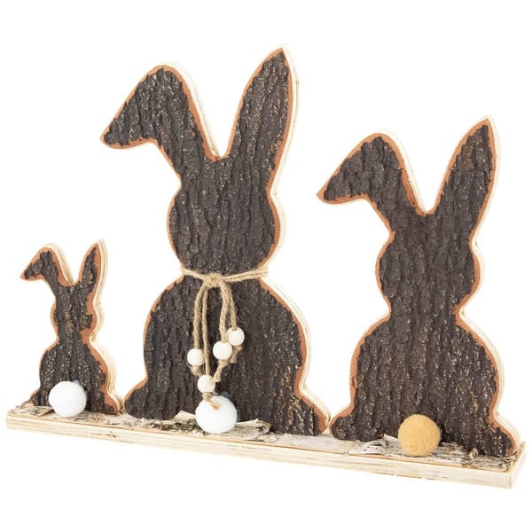Northlight Seasonal Rabbit Trio Wooden Tree Bark Easter Décor