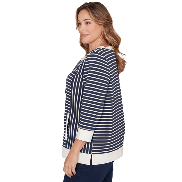 Plus Size Ruby Rd. Jetsetter Stripe Drawstring Sweater