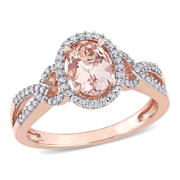 Gemstones Classics(tm) 14kt. Rose Gold Morganite Halo Twist Ring - image 