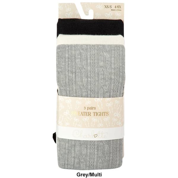 Girls Charlotte&#174; 3pr. Solid Cable Sweater Knit Tights