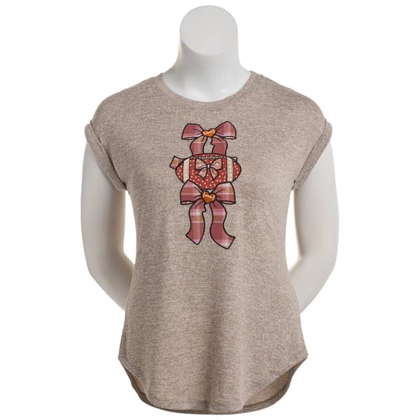 Womens Tru Self Cap Dolman Sleeve Football & Bows Graphic Tee