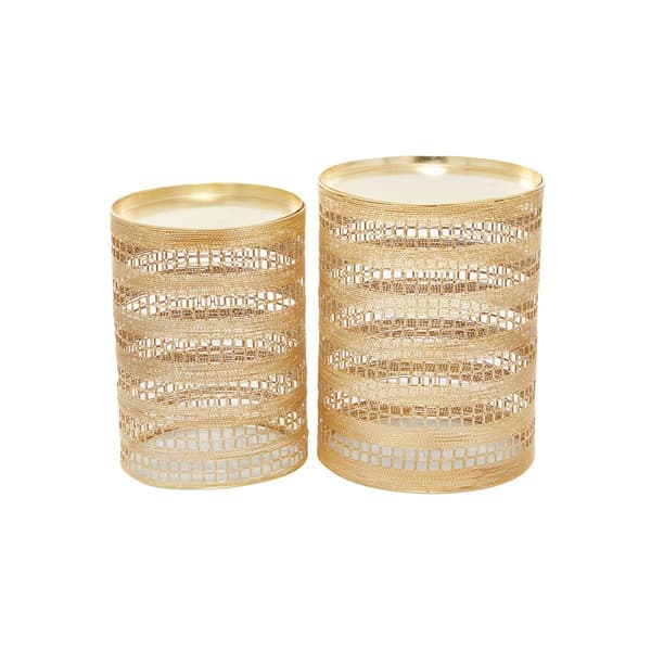 9th & Pike® Gold Metal Transitional Cylinder Drum Table-Set of 2