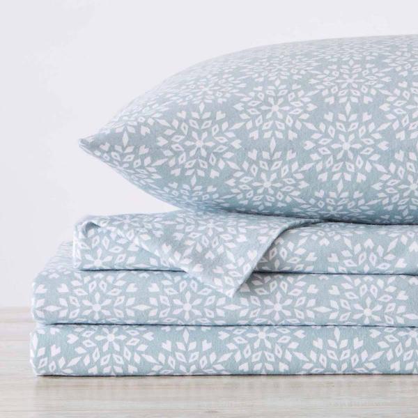 Freshfolds Turkish Cotton Blue Snowflake Flannel 4pc. Sheet Set