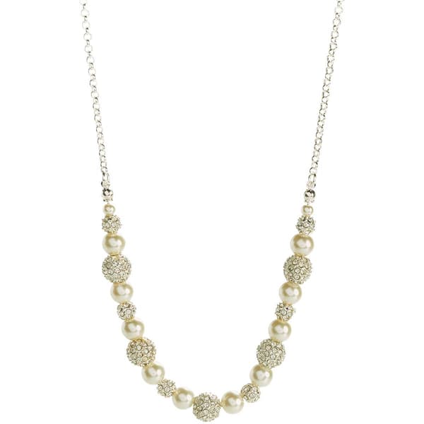 Rosa Rhinestones Silver-Tone Glass Pearl Fireball Necklace - image 