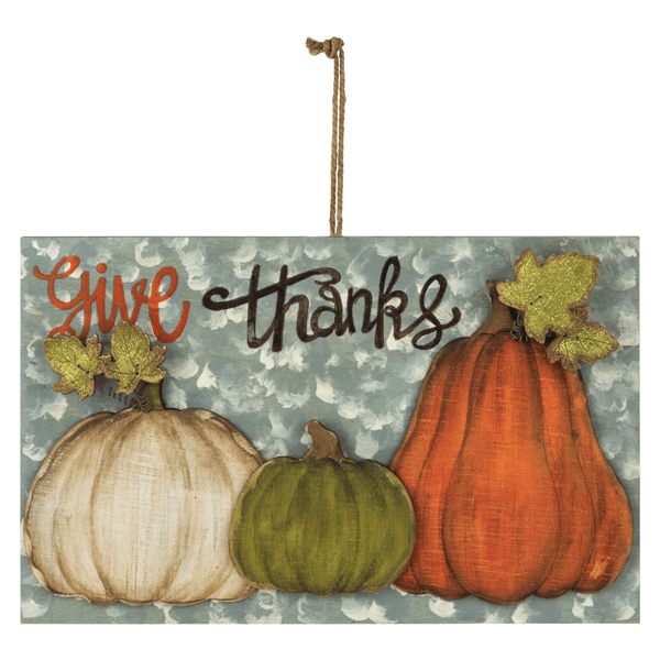 Northlight 16.5in. Give Thanks Fall Harvest Pumpkin Wall Sign