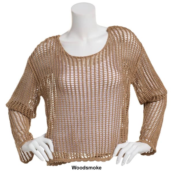 Juniors No Comment Shimmer Open Knit Sweater