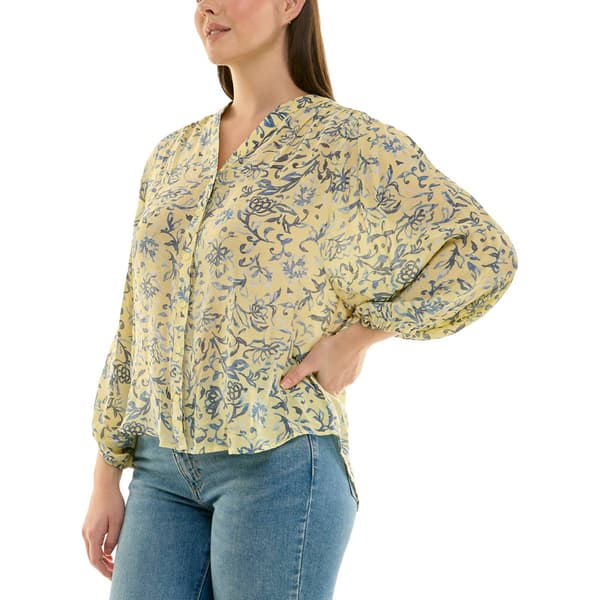 Womens Zac & Rachel 3/4 Sleeve Watercolor Floral Blouse