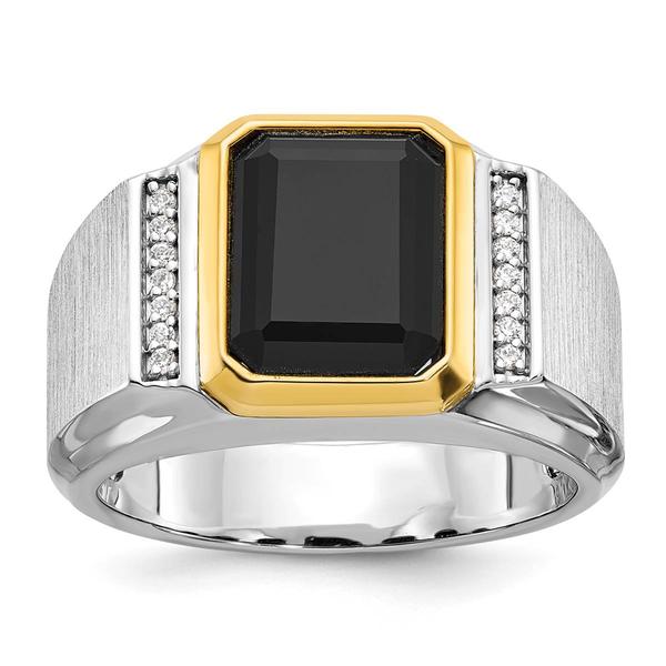 Mens Gentlemens Classics(tm) 14kt. Two Tone Satin Onyx Ring - image 