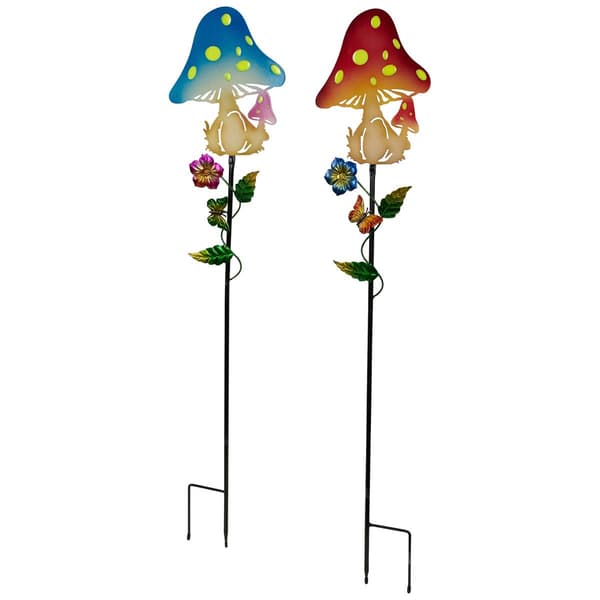 Northlight Seasonal Solar Power Mushroom Garden Stakes - Set of 2