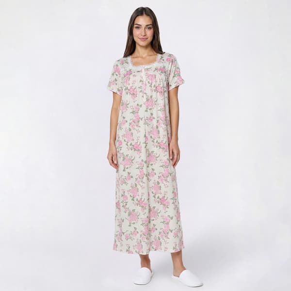 Womens Laura Ashley(R) Short Sleeve Floral Lace Henley Nightgown - image 