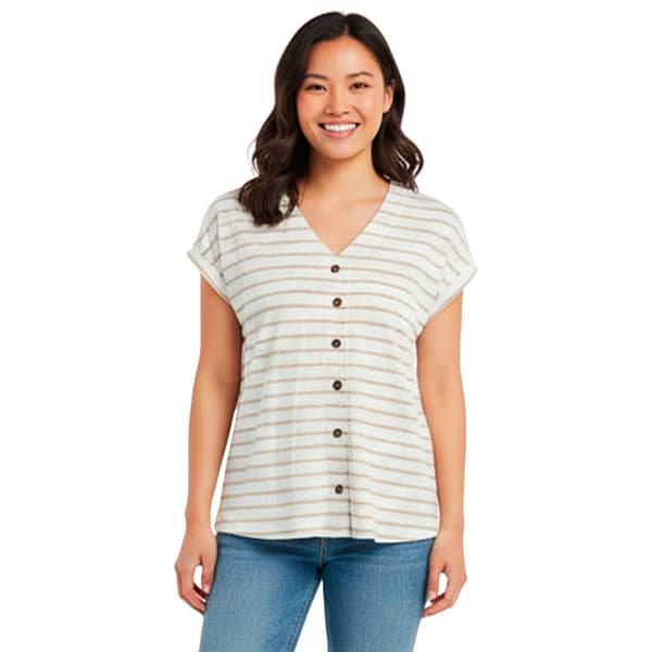 Womens Emily Daniels Dolman Sleeve Stripe Faux Button Blouse - image 