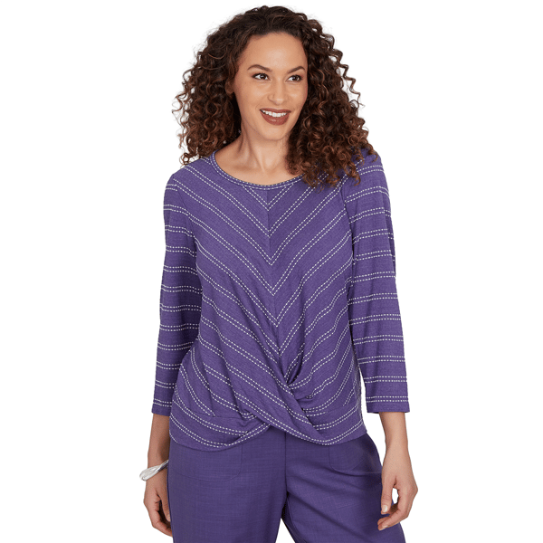Petite Alfred Dunner Grand Bazaar Twisted Hem Chevron Blouse