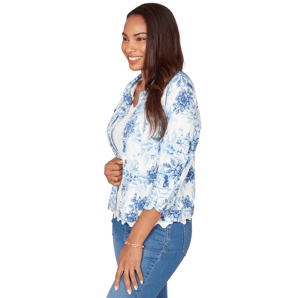 Petite Ruby Rd. French Riviera Floral Toile Denim Jacket