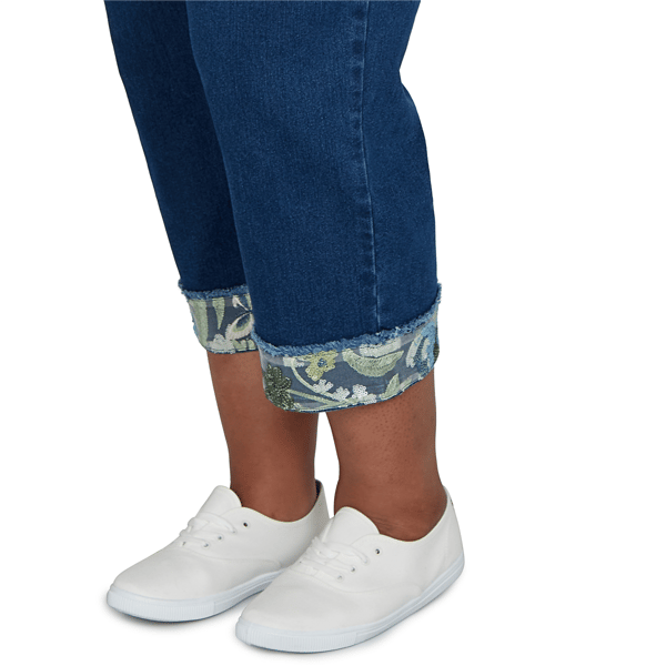 Plus Size Alfred Dunner Indigo Girls Floral Hem Pull On Jeans