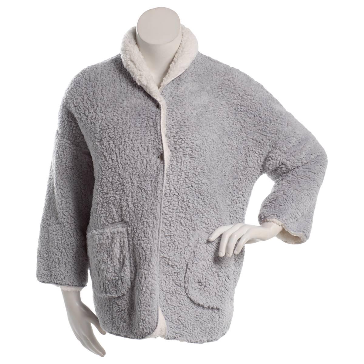 Womens Loungees Long Sleeve Grey Reversible Sherpa Bed Jacket