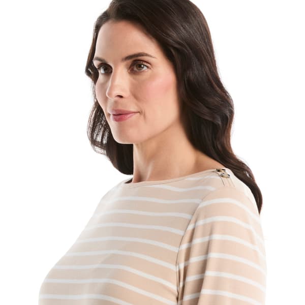 Plus Size Rafaella® 3/4 Sleeve Shoulder Button Stripe Blouse