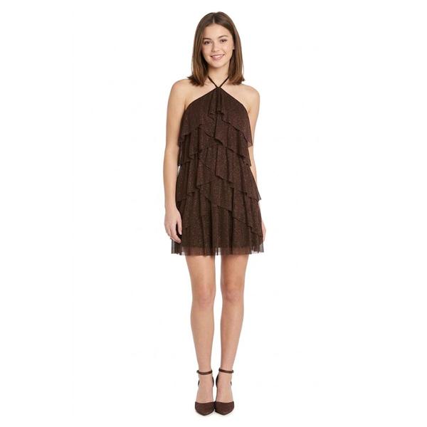 Juniors Morgan & Co. Glitter Knit Halter Ruffle Mini Dress - image 