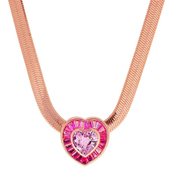 Gianni Argento Lab Grown Pink Sapphire Baguette Heart Necklace - image 