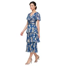 Petites SLNY Short Sleeve Foil Print Midi