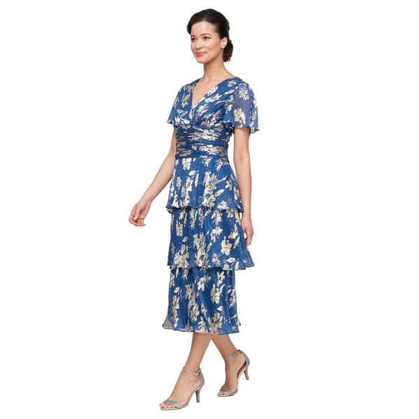 Petites SLNY Short Sleeve Foil Print Midi