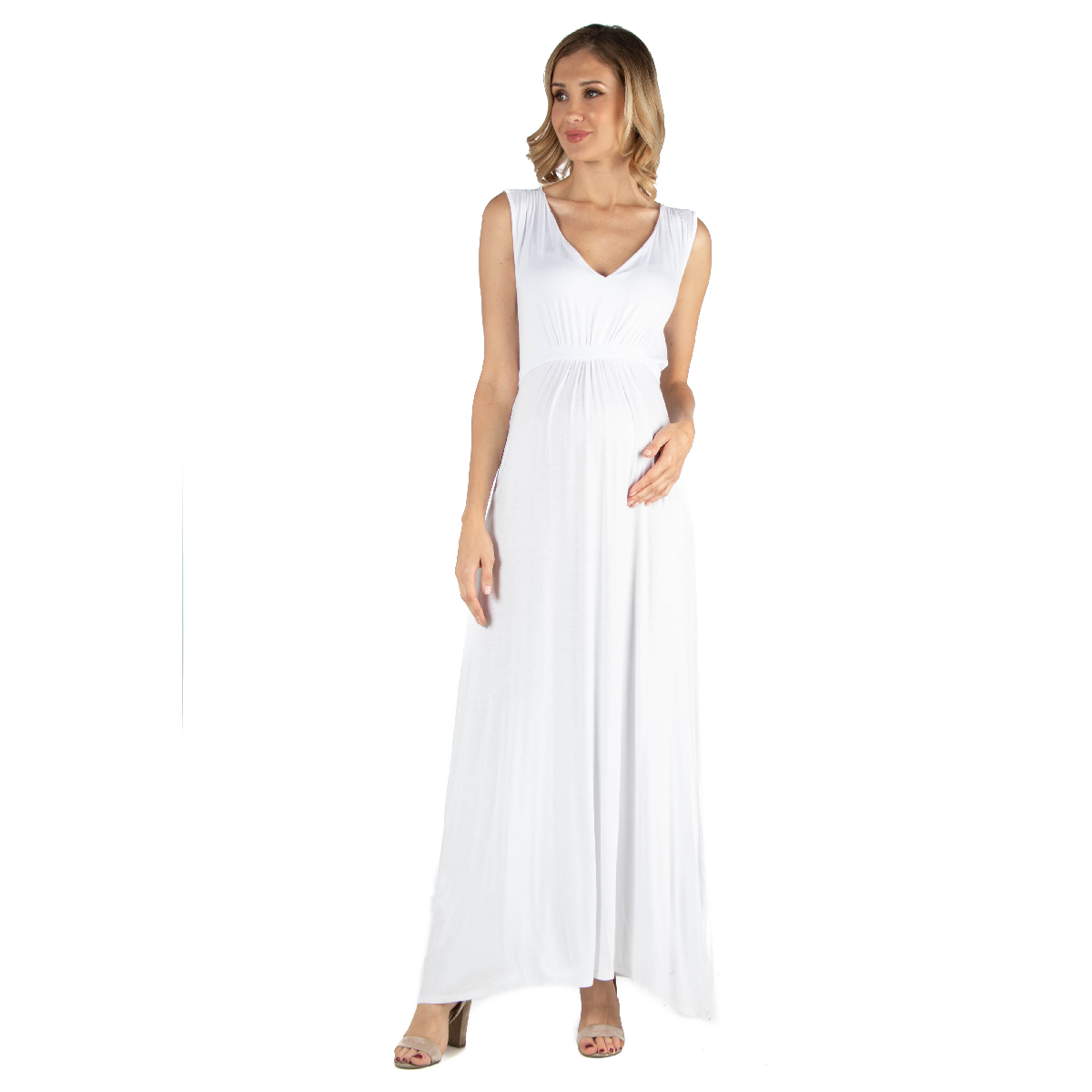Womens 24/7 Comfort Apparel Belted Sleeveless Maternity Maxi