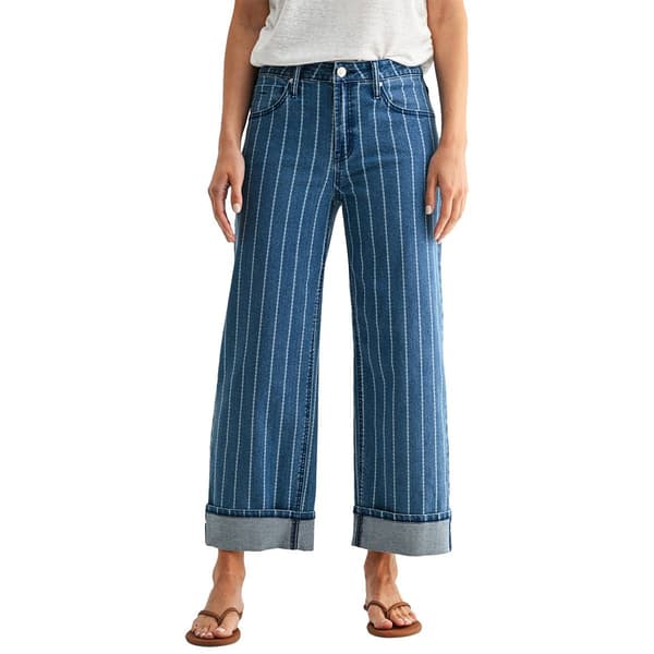 Womens CITY BLUES Striped 5-Pocket Straight Leg Cuffed Jeans - image 