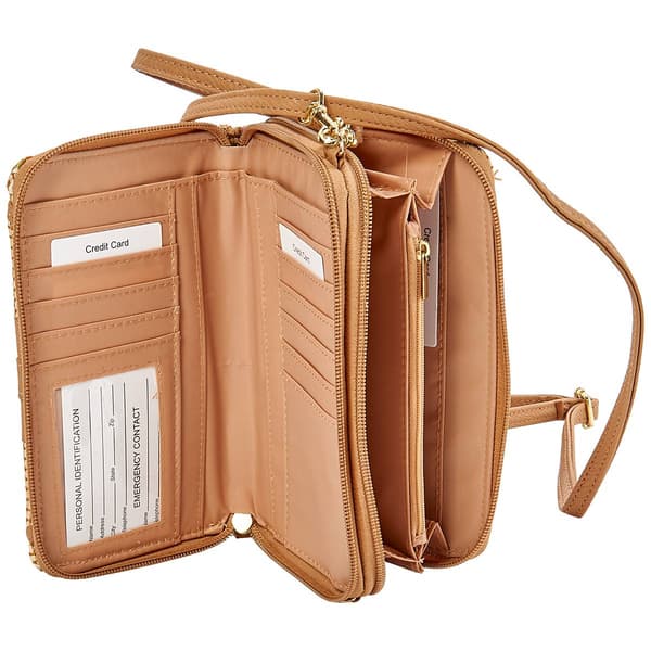 Womens Bueno Striped Woven Double Zip Flap Crossbody Wallet
