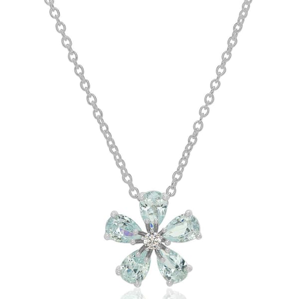 Simulated Blue Flower Pendant Necklace - image 