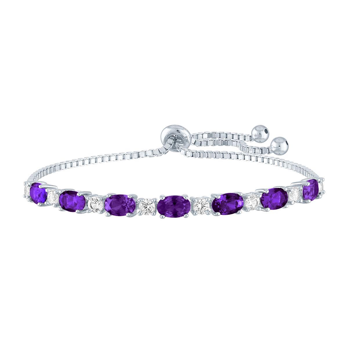 Gemstone Classics™ Amethyst/Sapphire Silver Bolo Bracelet