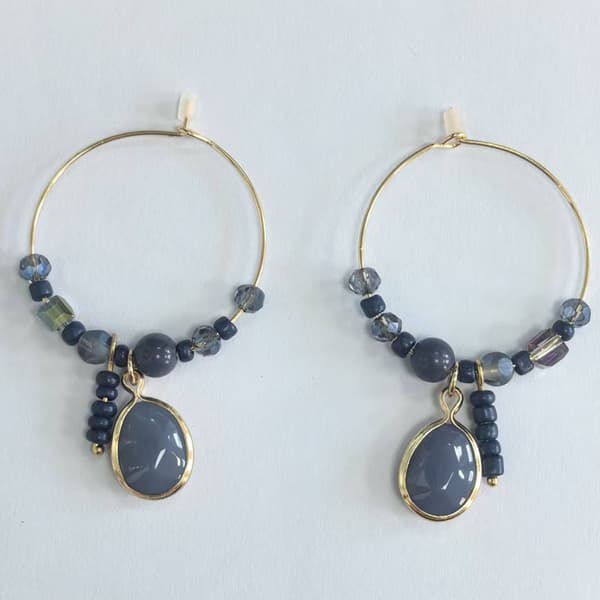 Ashley Cooper(tm) Gold-Tone Cluster Blue Beaded Earrings - image 