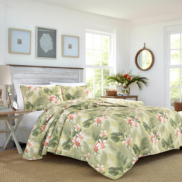 Tommy Bahama Tropical Orchid Palm Quilt Set - image 