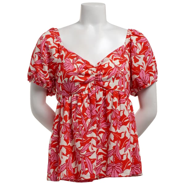 Womens BB Dakota Short Puff Sleeve Sweetheart Leaf Blouse - image 