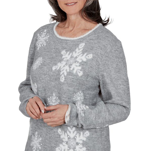 Womens Alfred Dunner Vail Snowflake Pearl Heathered Sweater